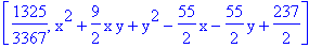 [1325/3367, x^2+9/2*x*y+y^2-55/2*x-55/2*y+237/2]